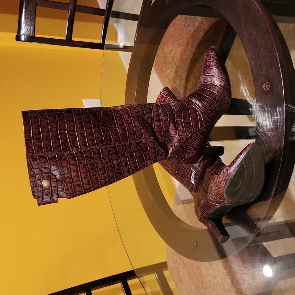 Rockport Brown Croc Embossed Tall Leather Boots